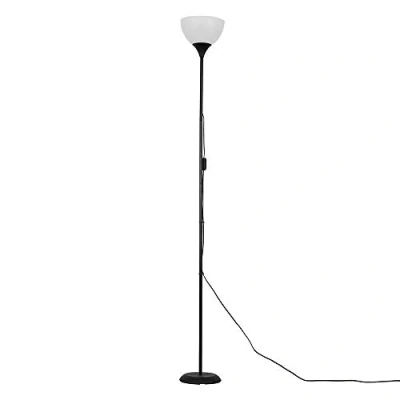 Image of MiniSun Modern Gloss Black Uplighter Floor Lamp with a White Shade