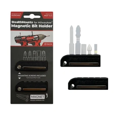 Image of StealthMounts Red Milwaukee M12 Magnetic Bit Holder Drill Organiser Perfect for Drills and Impacts (2 Pack)