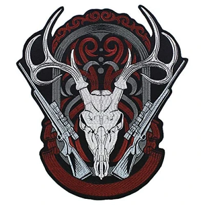 Image of EMDOMO Iron on Embroidery Patches Guns Deer Biker Jacket Motorcycle Backpack Stickers Applique Clothes Accessories 1piece