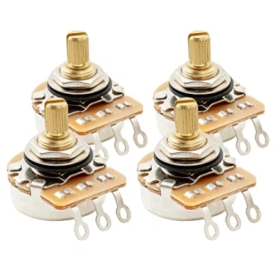 Image of Musiclily Pro HD A250K Full Brass Inch Sized Fine 24 Spline Split Shaft Pot Audio Taper Potentiometers for Electric Guitar Bass (Set of 4)
