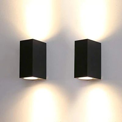 Image of HLFVLITE 2 X Black Outside Wall Light Aluminium Up Down Outdoor lamp, GU10 Exterior Sconce, IP44 Waterproof Garden Lights for Front Door, Patio, Terrace, Hallway, Garage, Porch