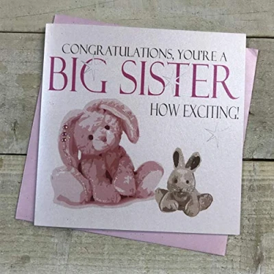 Image of white cotton cards Congratulations, You&#039;re A Big Sister How Exciting Handmade Card, Pink, N221
