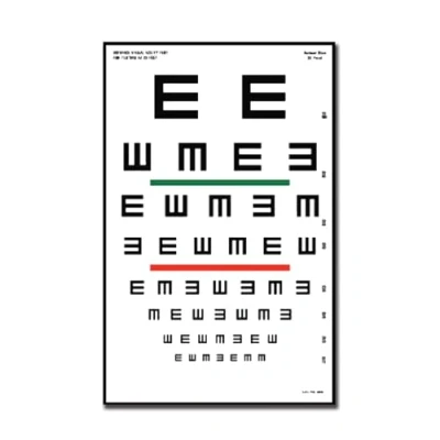 Image of Gima Tumbling&quot;E&quot; Optometric Chart, with Red and Green bar, Dimension 23 x 35.5 cm, Distance 6.1 m