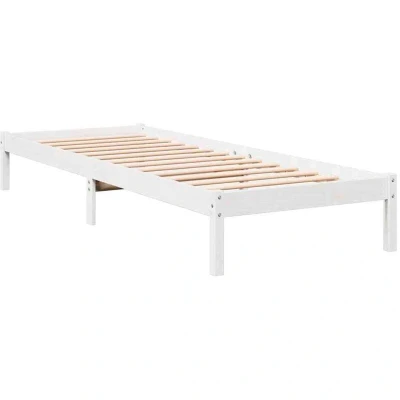 Image of vidaXL Extra Long Bed Frame Without Mattress White Solid Pine Wood 100x210 cm Single