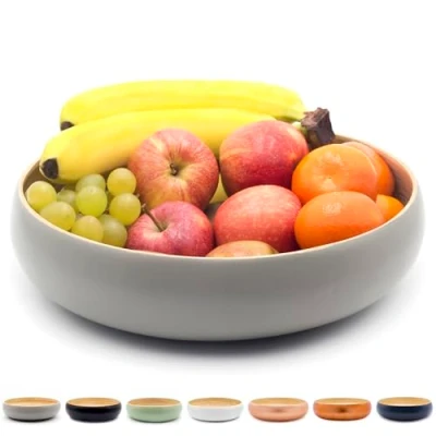 Image of Dehaus® Large Stylish Bamboo Fruit Bowl 30cm, Grey Wooden Salad Serving Basket for Kitchen or Bread Table Centrepiece Decoration Home &amp; Tableware Accessories