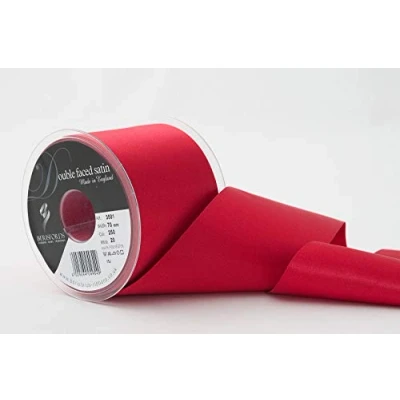 Image of Berisfords Double Faced Satin Ribbon, Red, 70 mm Width, 20 metre Length