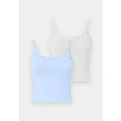 Image of Tommy Jeans TJW Essential Strap 2 PACK Top, Women&#039;s, Size: 4, Ecru/sweet blue