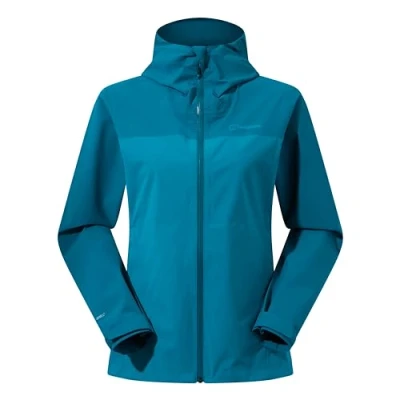 Image of Berghaus Women&#039;s Arnaby Hooded Waterproof Jacket Lightweight Stretch, Deep Ocean/Jungle Jewel, 10