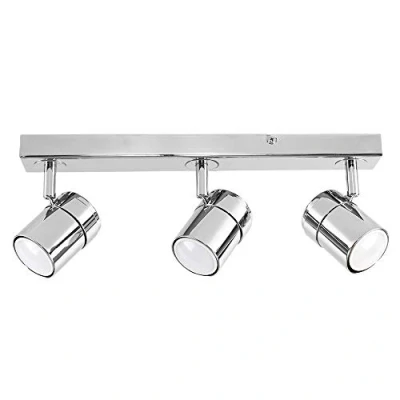 Image of MiniSun Modern 3 Way Polished Chrome Straight Bar Ceiling Spotlight with x 5W Cool White GU10 LED Bulbs