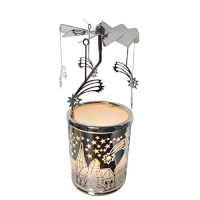 Image of Kingnero Carousel Candle Rotating Rotary Holder Spinning Tea Light Candlestick for Christmas (Meteor)