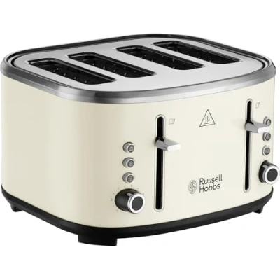 Image of Russell Hobbs 4 Slice Toaster (Independent &amp; Extra wide slots, 6 Browning levels, Frozen, cancel reheat features with blue indicator light, removable crumb tray, Cream) Stylevia 26291