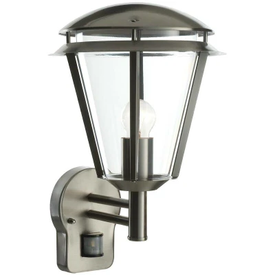 Image of Inova PIR 1 Light Outdoor Wall Lantern Stainless Steel, Polycarbonate IP44, E27