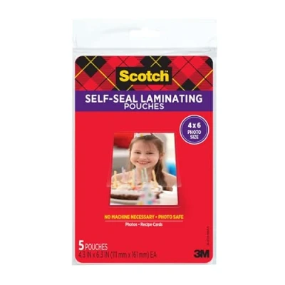 Image of Scotch(R) Self Sealing Laminating Pouches, Gloss Finish, 4 x 6 Inches (PL900G)