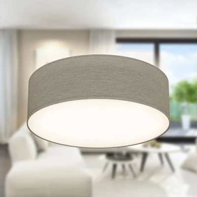 Image of B.K.Licht Fabric Ceiling Light, Flush Mount Textile Lampshade, 1 E27 Socket, max. 40 watt Bulb, Livingroom Bedroom Hallway Lighting, Soft Light Lamp, 30x10 cm, Taupe
