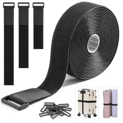 Image of Trilancer 3.8cm x 5m Heavy Duty Hook and Loop Straps with 15 Buckles Adjustable, Cut to Length, Reusable Cinch for Securing Cables, Hoses, Pipes, More
