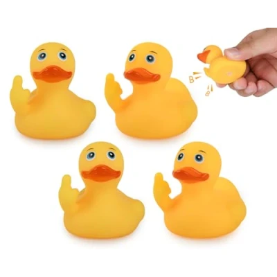 Image of ds. distinctive style Middle Finger Rubber Ducks 4 Pieces Yellow Duck 2.16 Inch Funny Car Ornaments for Dashboard Decoration, Computer Monitor Decor