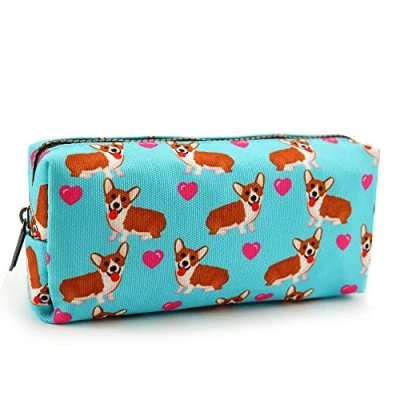 Image of LParkin Kawaii Corgi Dogs Large Capacity Cute Gadget Canvas Pencil Case Pen Bag Pouch Box Stationary Makeup Cosmetic