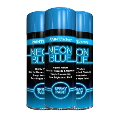 Image of Classic Signature 3 x Neon Blue 200ML, Spray Paint Aerosol Fluorescent Bright Graffiti (Banksey) Matt Finish