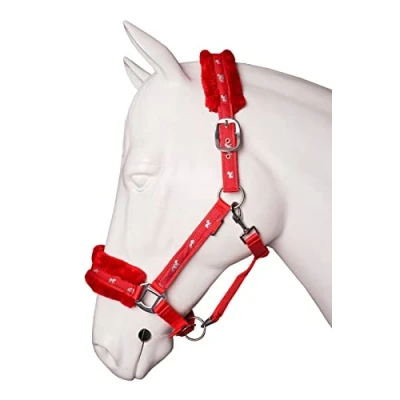 Image of Equipride Horse Print Padded Nylon Headcollars with Matching Lead Rope RED (Cob)