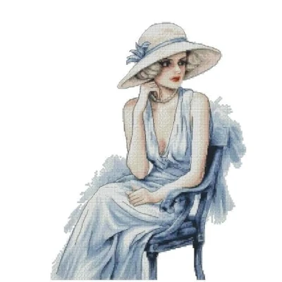 Image of Lady in Blue,Egyptian Cotton Counted Cross Stitch Kits,100% Cotton,150x200stitch,26x36 cm Beauty kit