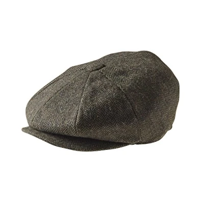 Image of Peaky Blinders &#039;Newsboy&#039; Style Flat Cap Tweed Wool (Large (59 cm), Green Herringbone)