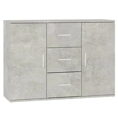Image of vidaXL Sideboard in Concrete Grey Finish Durable Engineered Wood Cabinet Cupboard with 2 Doors and 3 Drawers