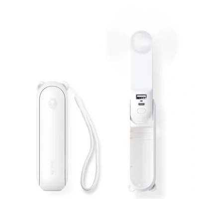 Image of JISULIFE Handheld Mini Fan, 3 IN 1 USB Rechargeable Portable Fan [12 19 Working Hours] with Power Bank, Flashlight, Pocket Design for Travel/Summer/Concerts/Lash, Gifts Women (White)