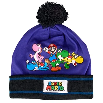Image of Super Mario Winter Hat with Bobble (Blue, 52), blue, 6 3/8