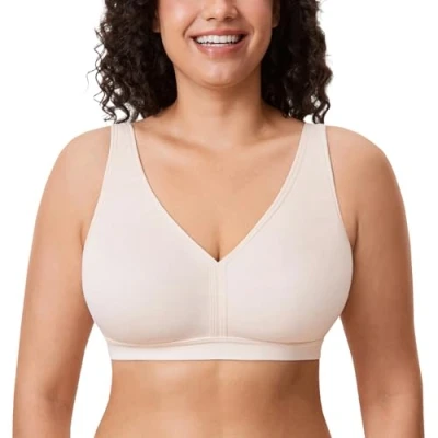Image of AISILIN Non Wired Bras for Women Comfort Wireless Bralette Support Full Coverage Unlined Soft T Shirt Plus Size Bra Rose White 42D