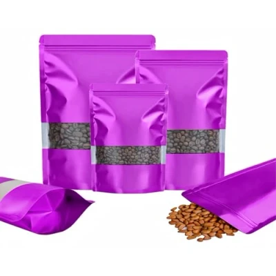 Image of Rimiko 50pcs Resealable Stand up Foil Pouches with Clear Window, Zipper Aluminum Ziplock Bags, Mylar Bags for Food Storage, Colorful Matte Packaging Candy Coffee Beans (Violet, 4.7&quot;x 7.9&quot;)