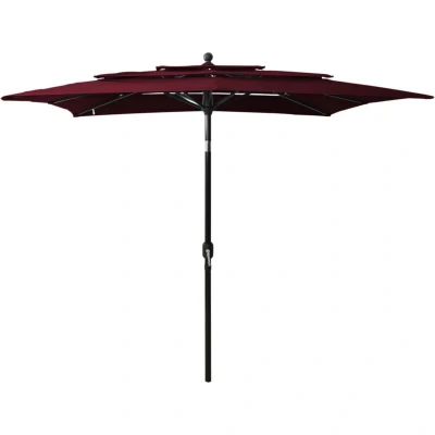 Image of vidaXL 3 Tier Garden Parasol with Aluminium Pole Bordeaux Red 2.5x2.5 m