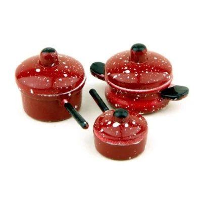 Image of MyTinyWorld Dolls House Miniature Metal Pots And Pans Set With Removable Lids