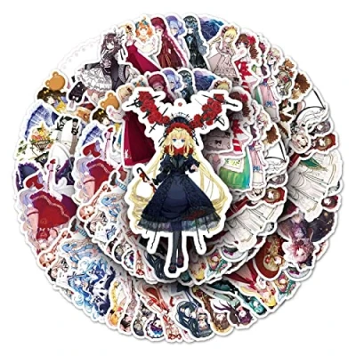 Image of 50Pcs Lolita Stickers Laptop Car Scrapbook Phone Skateboard Suitcase Luggage Bike Loretta Anime Vinyl Waterproof Aesthetic Personalised for Teens Boys Girls Adults Children