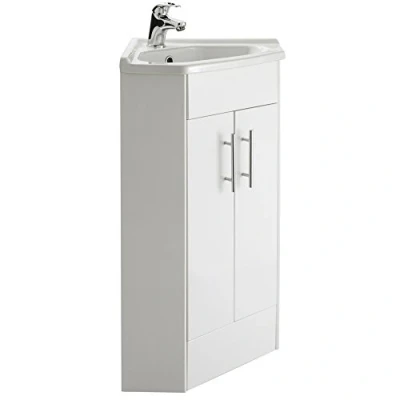 Image of VeeBath High Gloss White Linx Corner Vanity Unit with basin (555mm) Prima Mono Mixer