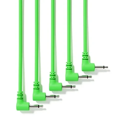 Image of ExcelValley 5 Pack Right Angle Mono Modular Patch Cables 3.5mm 1/8&quot; Eurorack Synthesizer [Green 200 cm 79&quot;]