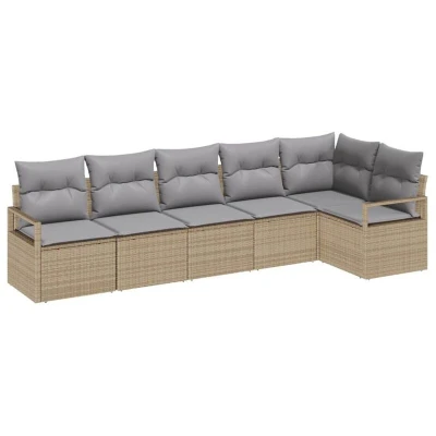 Image of vidaXL 6 Piece Garden Sofa Set with Cushions Beige Poly Rattan