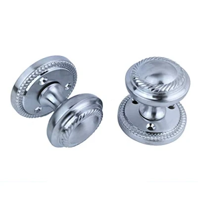 Image of Golden Grace Satin Brushed Chrome Mortice Georgian Sprung Door Knob Set Pack Pair