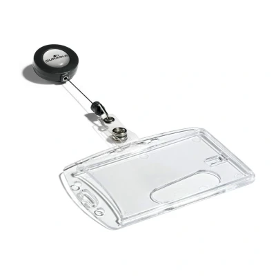 Image of Durable Acrylic Security Pass Holder 54 x 86 mm with Badge Reel Transparent Pack of 25 Badges Ideal for Holding Swipe Cards, ID etc.