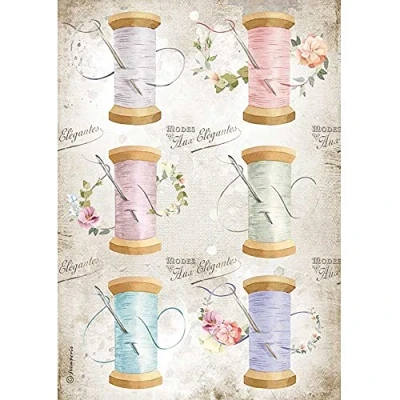 Image of Stamperia INTERNATIONAL, KFT Rice Paper Romantic Needle &amp; Thread, Multicoloured, A4