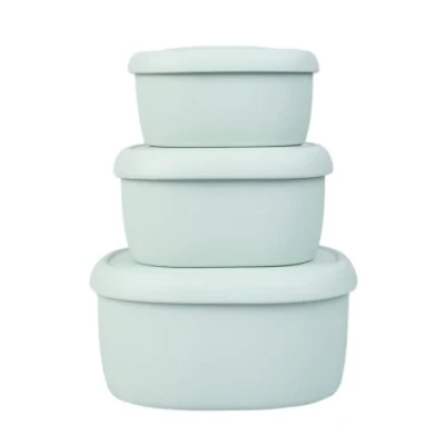 Image of BLUE GINKGO Silicone Food Storage Container Set Reusable Airtight Containers with Lids Lunch and Bento Boxes for Adults Kids Freezer, Camping, Green