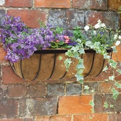 Image of garden Mile 24in Wall Hanging Basket Outdoor Durable Metal for Decorations, Balcony, Patio Flower Planters Weatherproof planter (Saxon Trough 22in)
