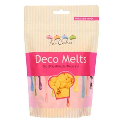 Image of FunCakes Deco Melts Yellow Dip, Drip, Drizzle and Decorate Melt in The Microwave Pour Every Shape Make Candy, Drip Cakes, Lollipops Cookies Cupcakes AZO Free 250 g
