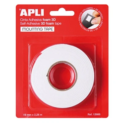 Image of APLI 13986 Double Sided Foam Tape 19mm x 2.28m White