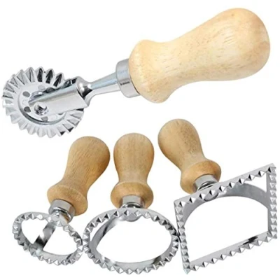 Image of ProLeo Ravioli Cookie Cutter, Stamp Maker Cutters with Wooden Handle, Used for Ravioli, Pasta, Lasagne, Dumplings, 4 Pieces
