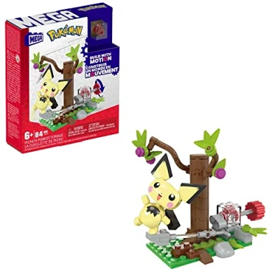 Image of Mega Pokémon Action Figure Building Toys Set, Pichu&#039;s Forest Forage with 84 Pieces, Motion and 1 Poseable Buildable Character, HPB59