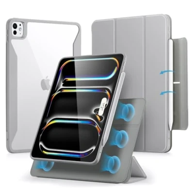 Image of ESR for iPad Pro 11 inch Case (2024), Powerful Magnetic Attachment, Slim Trifold Stand Case, Supports Apple Pencil and (USB C), Auto Wake/Sleep, Durable Protection, Rebound Series, Grey