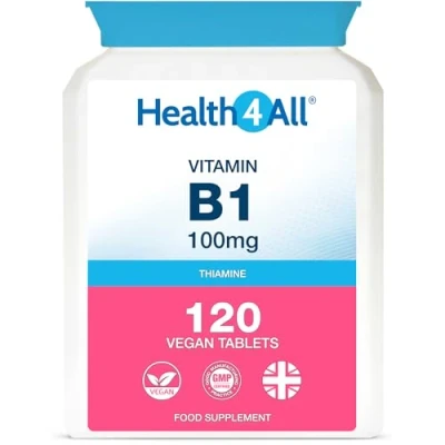 Image of Health4All Vitamin B1 Thiamine 100mg 120 Tablets (4 Months Supply) Easy to Swallow High Strength Supplement for Heart Health, Nervous System and Metabolism, Vegan