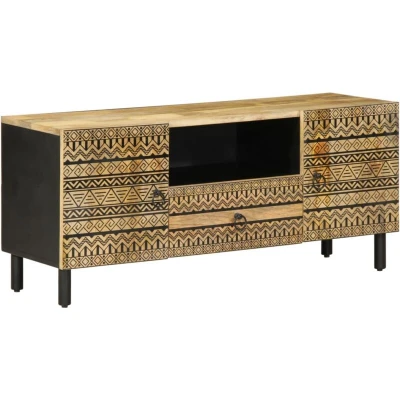 Image of vidaXL TV Cabinet Black 105x33.5x46 cm Solid Rough Wood Mango