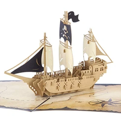 Image of Cardology Pirate Ship Pop Up Card 3D Birthday Cards For Boys or Girls Handmade