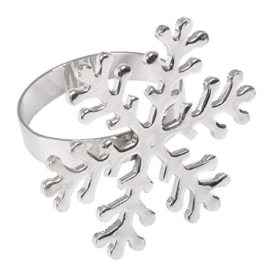Image of Pack of 4 Christmas Napkin Rings Silver Metal Table Lnen Holders Festive Dinner Settings Snowflake 4cm